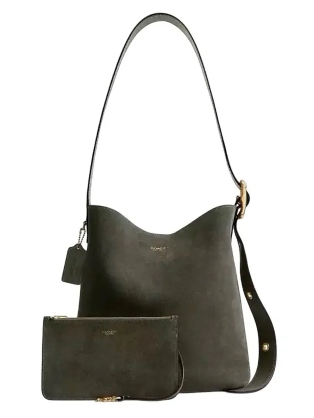 NWT Coach Bleecker Bucket Shoulder Bag Suede Olive Green CCC24